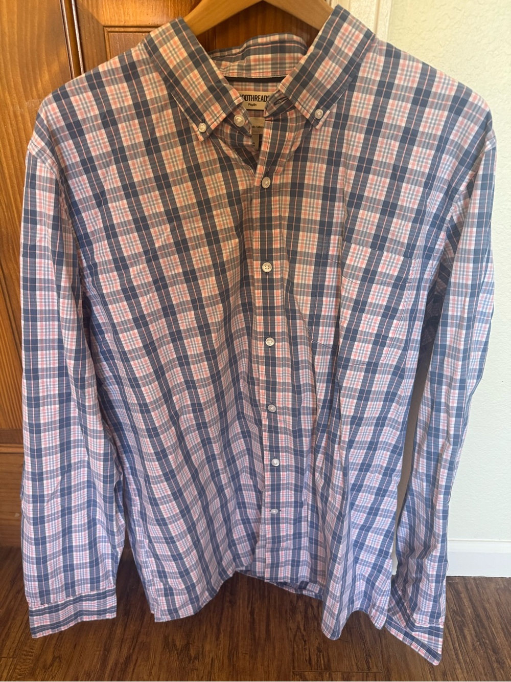 Goodthreads Men’s Plaid Button-Down Shirt in Blue & Pink